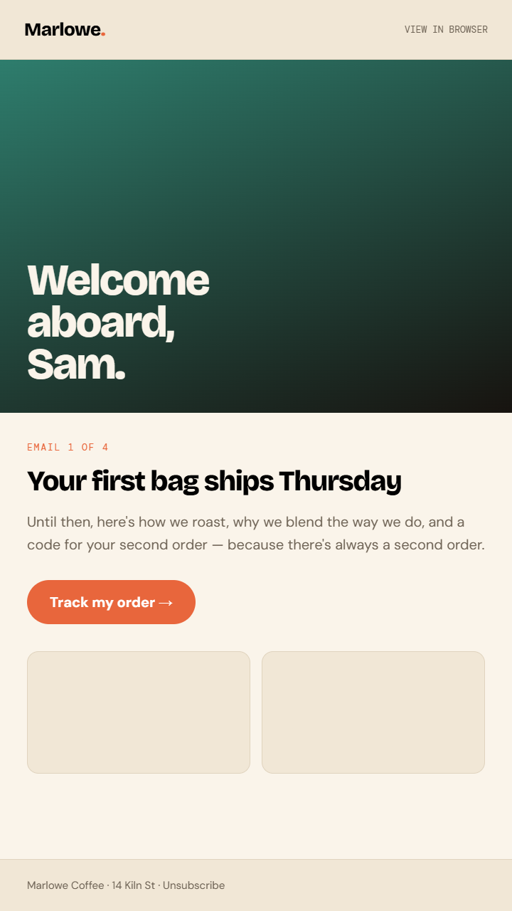 Welcome flow email